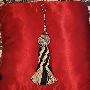 Vintage 14" Black & Cream Tassel(s) with Secret Heart Accents